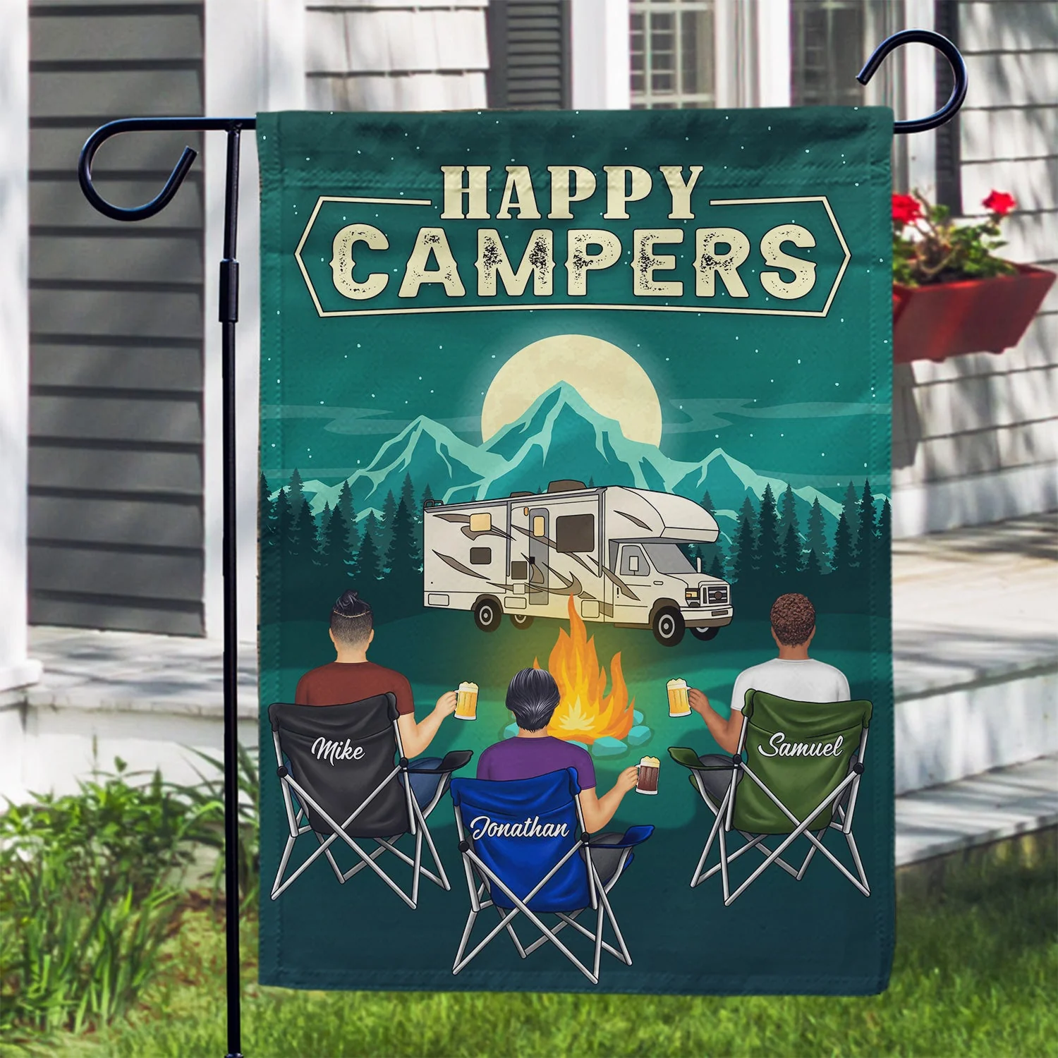 Happy Campers - Gift For Camping Besties - Personalized Custom Flag - Image 3
