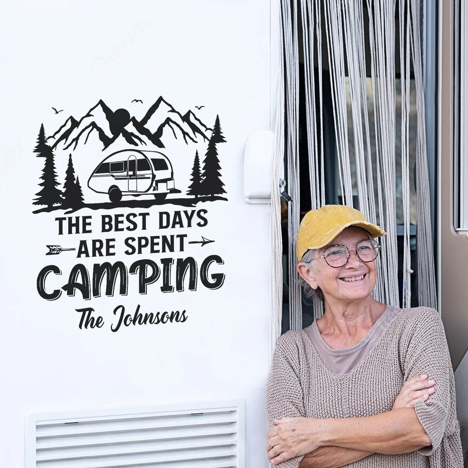 Happy Campers RV Trailer Tent - Vacation, Traveling, Funny Gift For Camping Lovers - Personalized Camping Decal, Decor Decal - Image 4