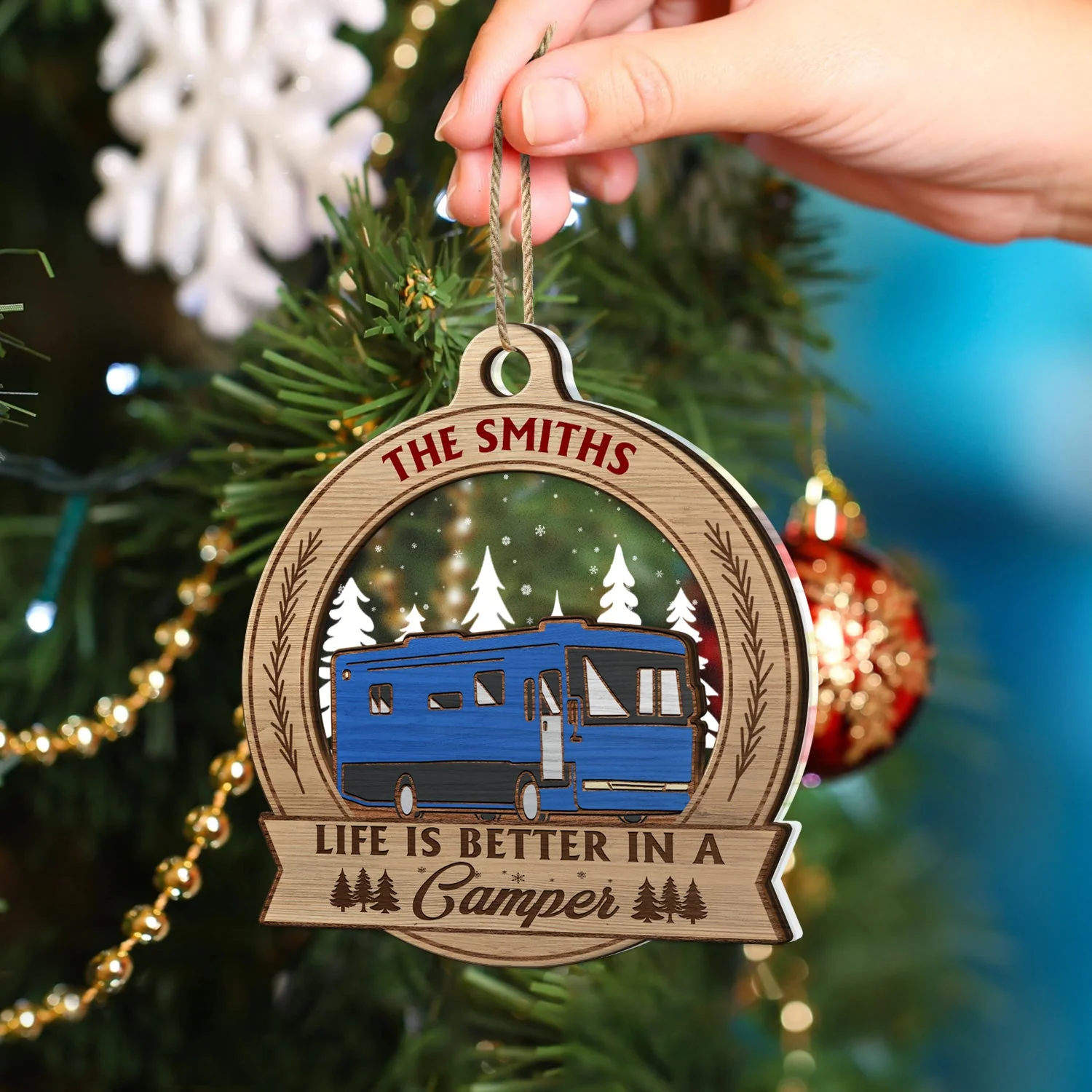 Happy Campers RV Traveling - Christmas Gifts For Camping Lovers - Personalized 2-Layered Mix Ornament - Image 4