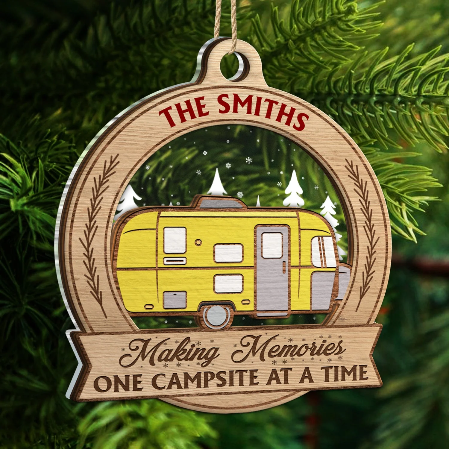 Happy Campers RV Traveling - Christmas Gifts For Camping Lovers - Personalized 2-Layered Mix Ornament - Image 5