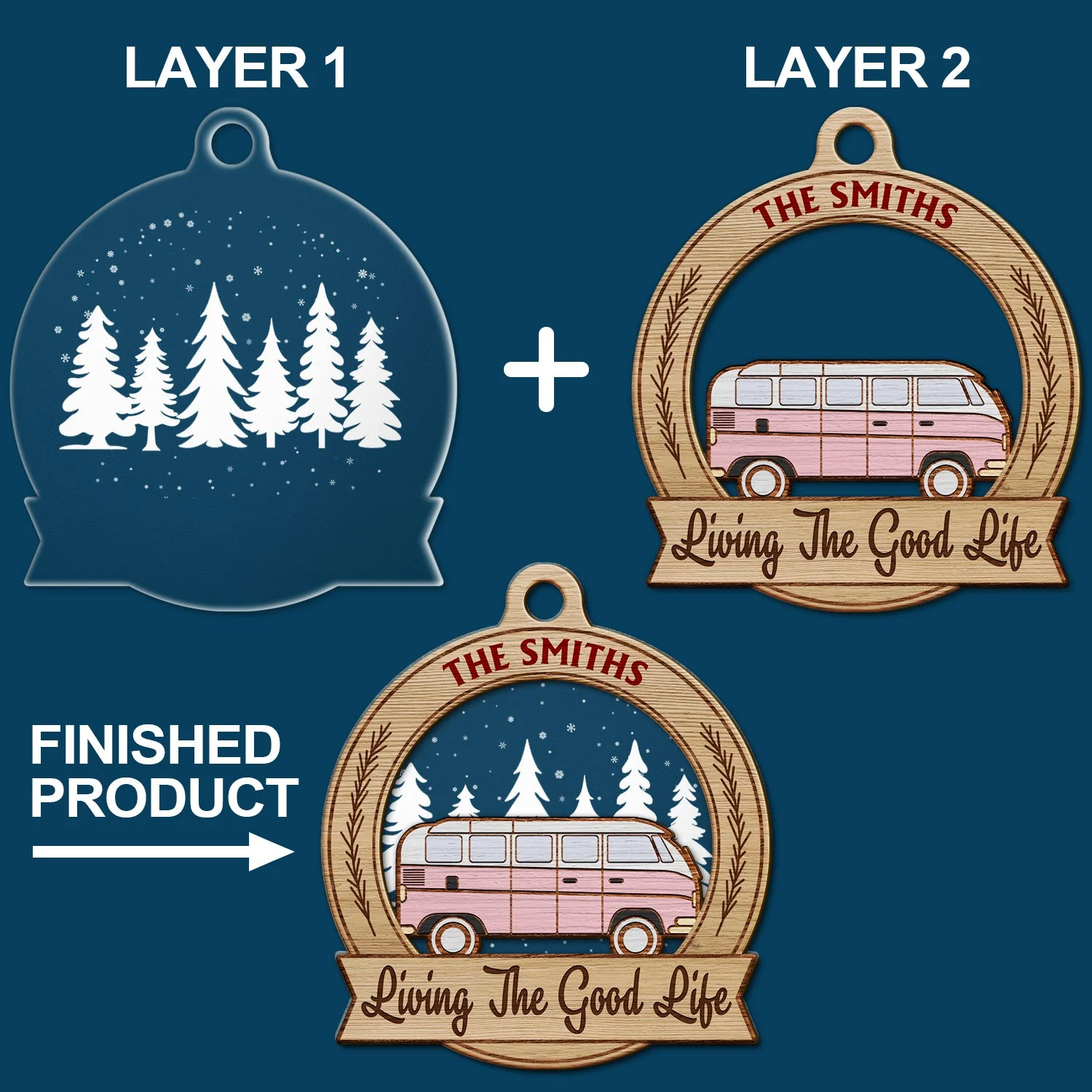 Happy Campers RV Traveling - Christmas Gifts For Camping Lovers - Personalized 2-Layered Mix Ornament - Image 6