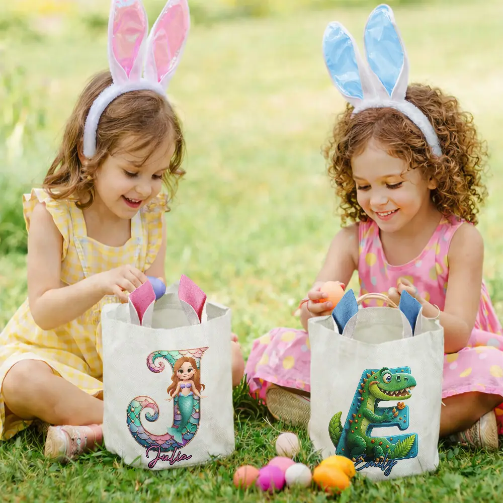Happy Easter 3D Race Car Truck Dinosaur Mermaid Alphabet - Personalized Bunny Ears Bucket Bag - Image 6