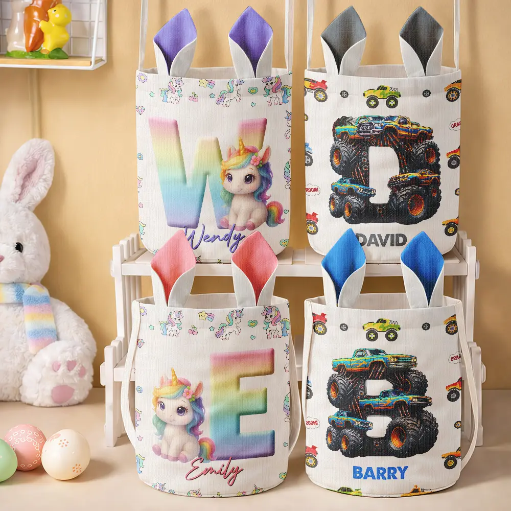 Happy Easter Unicorn Alphabet - Personalized Bunny Ears Bucket Bag - Image 2