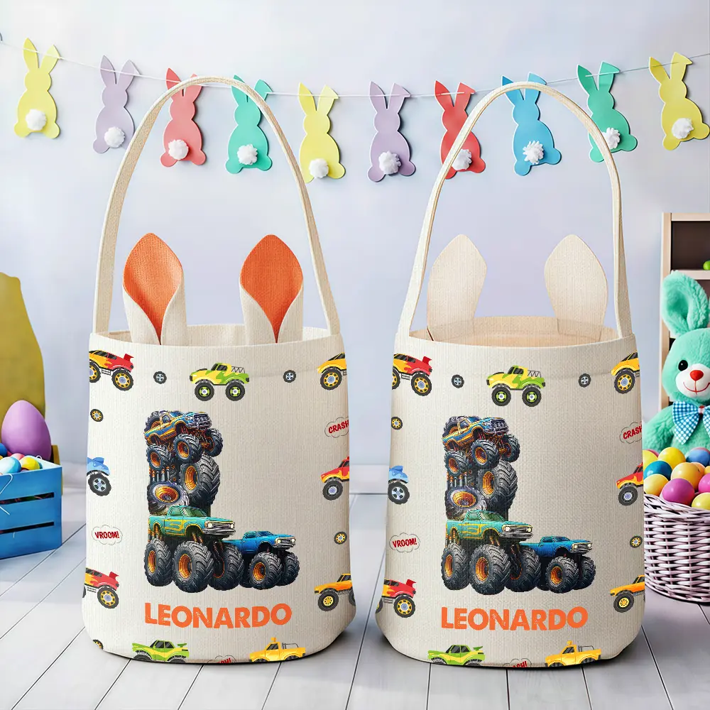 Happy Easter Unicorn Alphabet - Personalized Bunny Ears Bucket Bag - Image 3