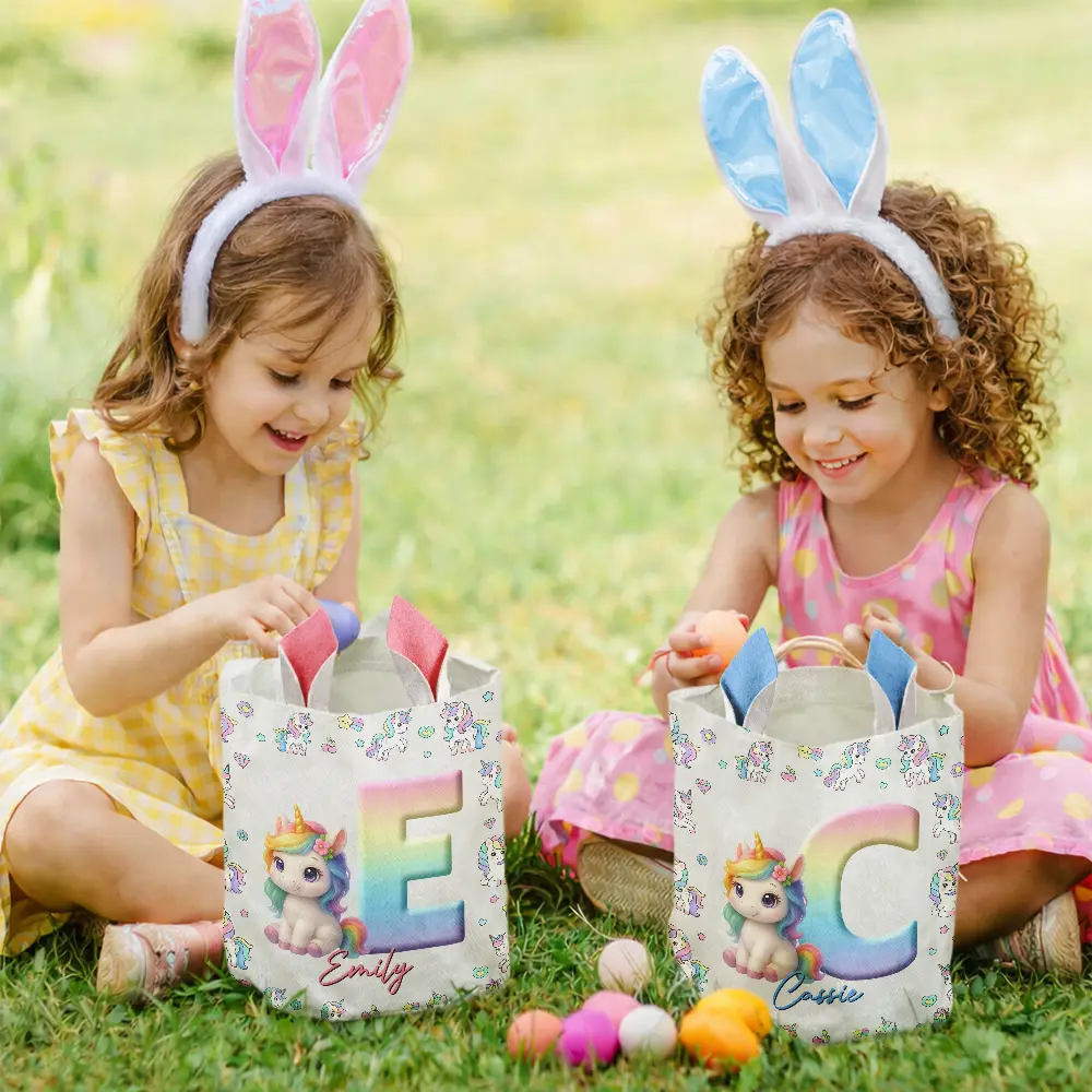 Happy Easter Unicorn Alphabet - Personalized Bunny Ears Bucket Bag - Image 6