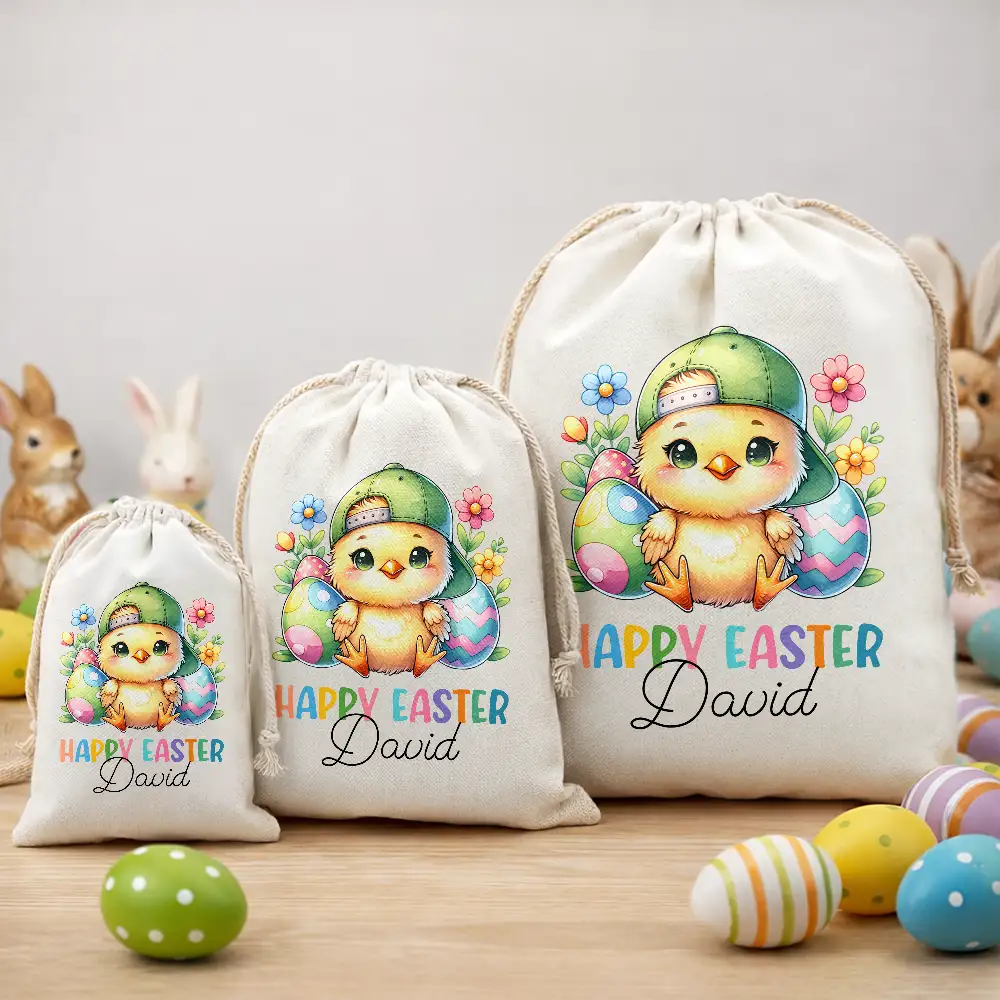 Happy Easter Watercolor Bunny - Personalized Favor Bag - Image 3