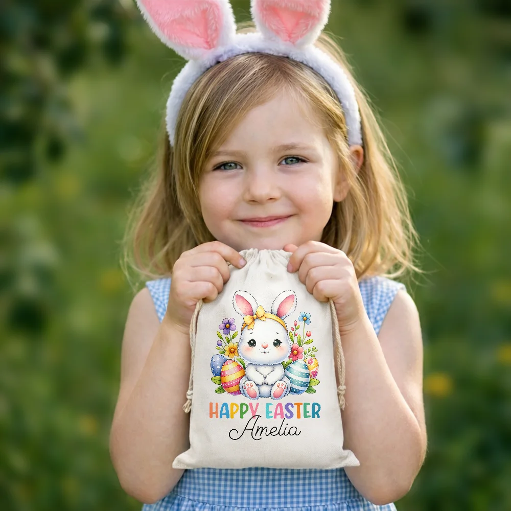 Happy Easter Watercolor Bunny - Personalized Favor Bag - Image 5