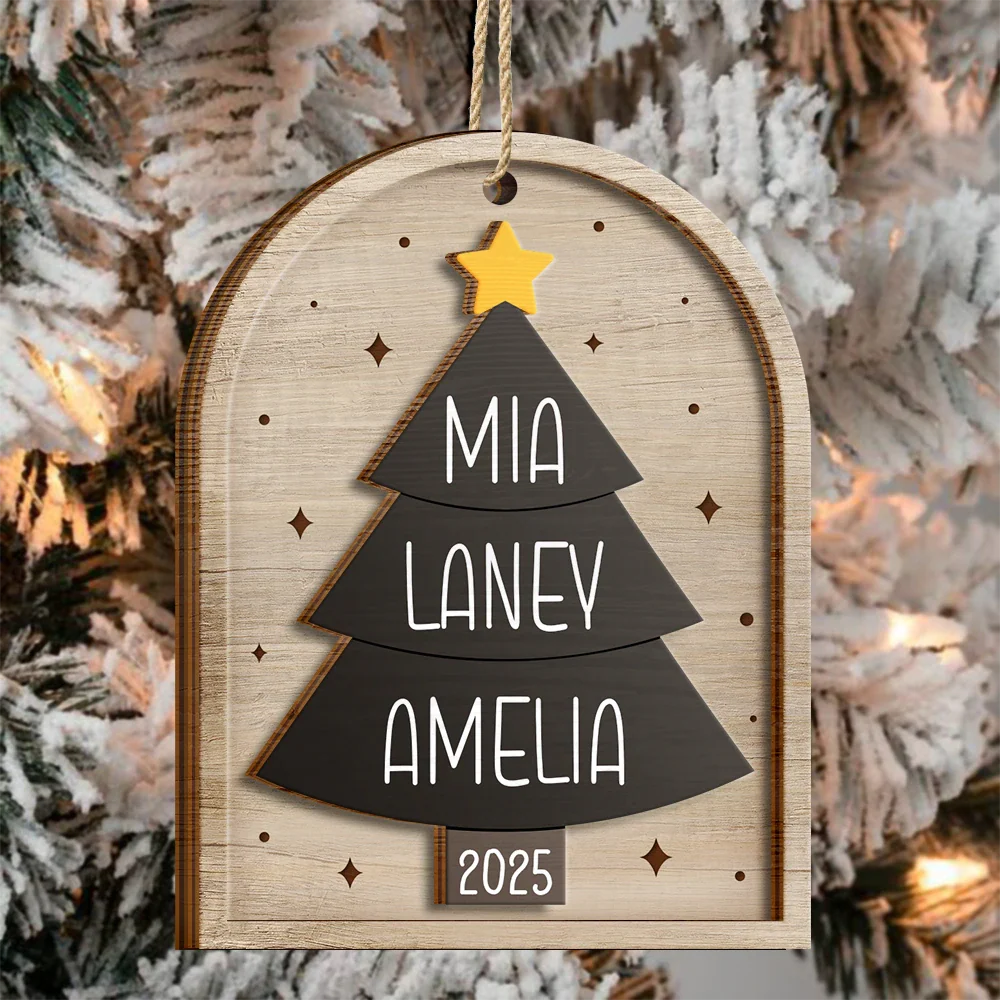 Happy Family Christmas Tree - Personalized 2-Layered Wooden Ornament - Image 3