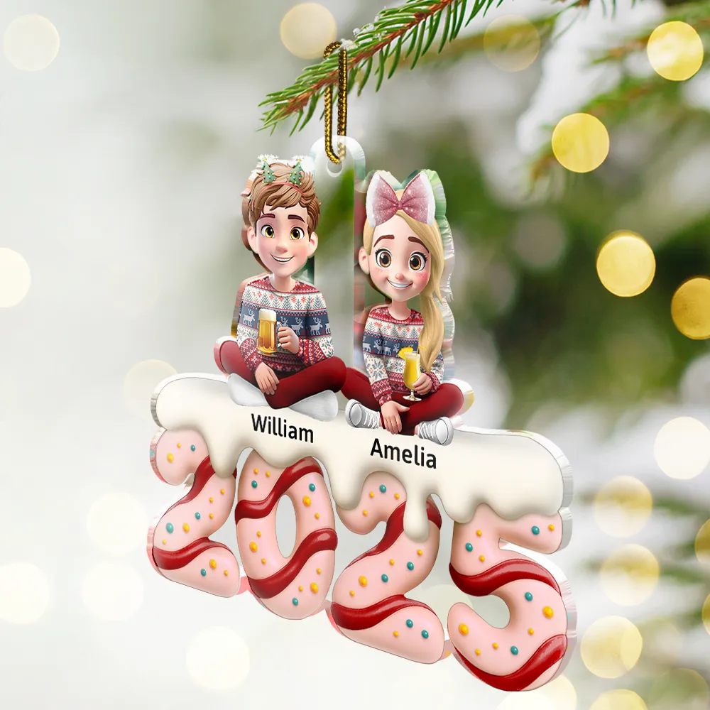 Happy Family Kid Dog Cat Christmas Tree Cake - Personalized Custom Shaped Acrylic Ornament - Image 2