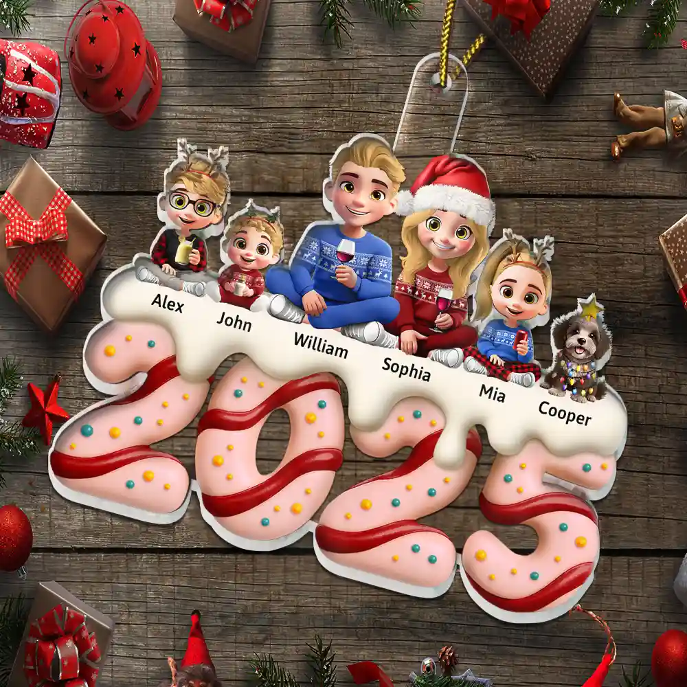 Happy Family Kid Dog Cat Christmas Tree Cake - Personalized Custom Shaped Acrylic Ornament - Image 5