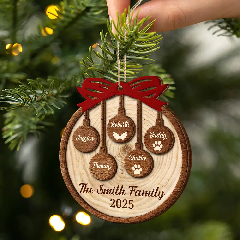 Happy Family Merry Christmas - Personalized 2-Layered Wooden Ornament - Image 2