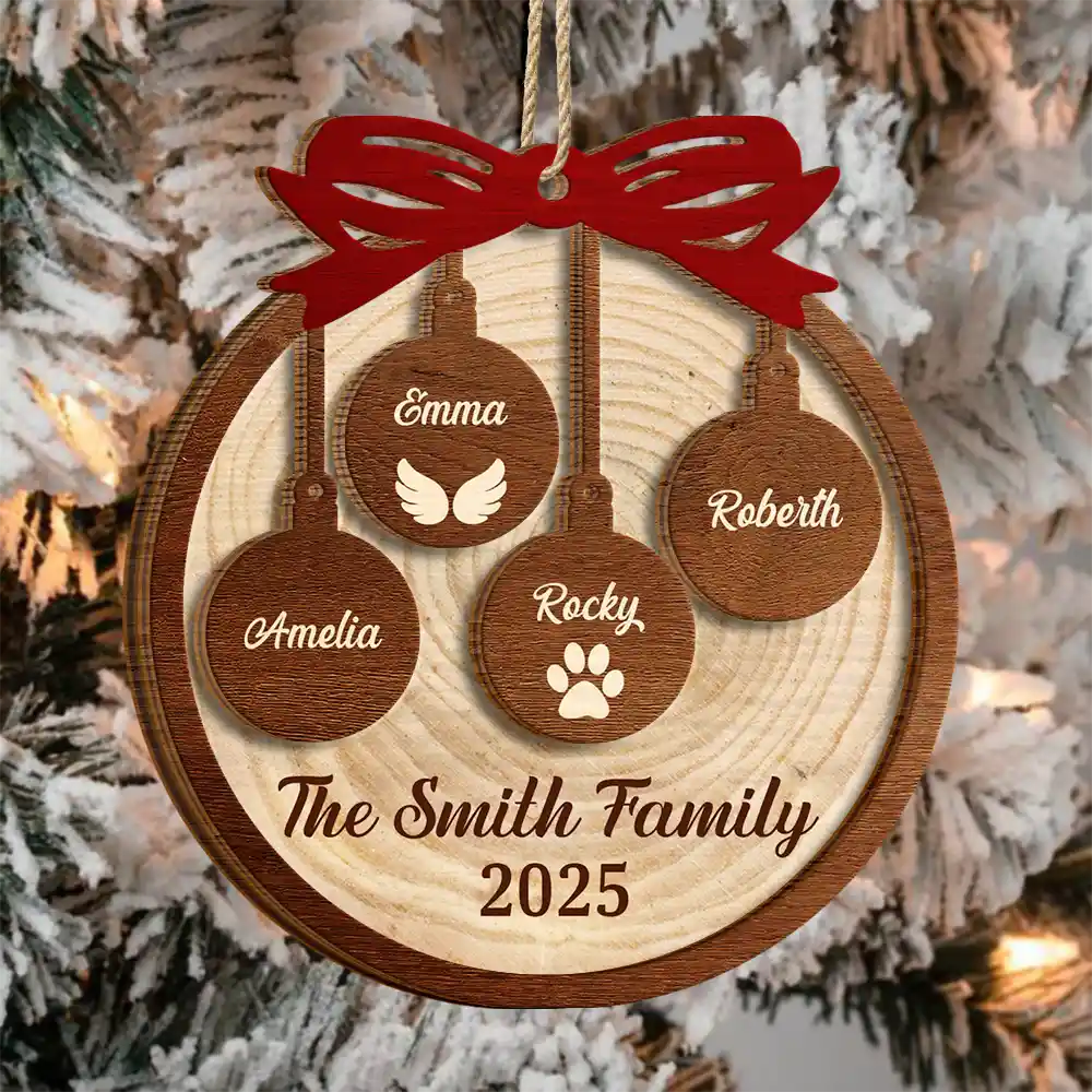 Happy Family Merry Christmas - Personalized 2-Layered Wooden Ornament - Image 3