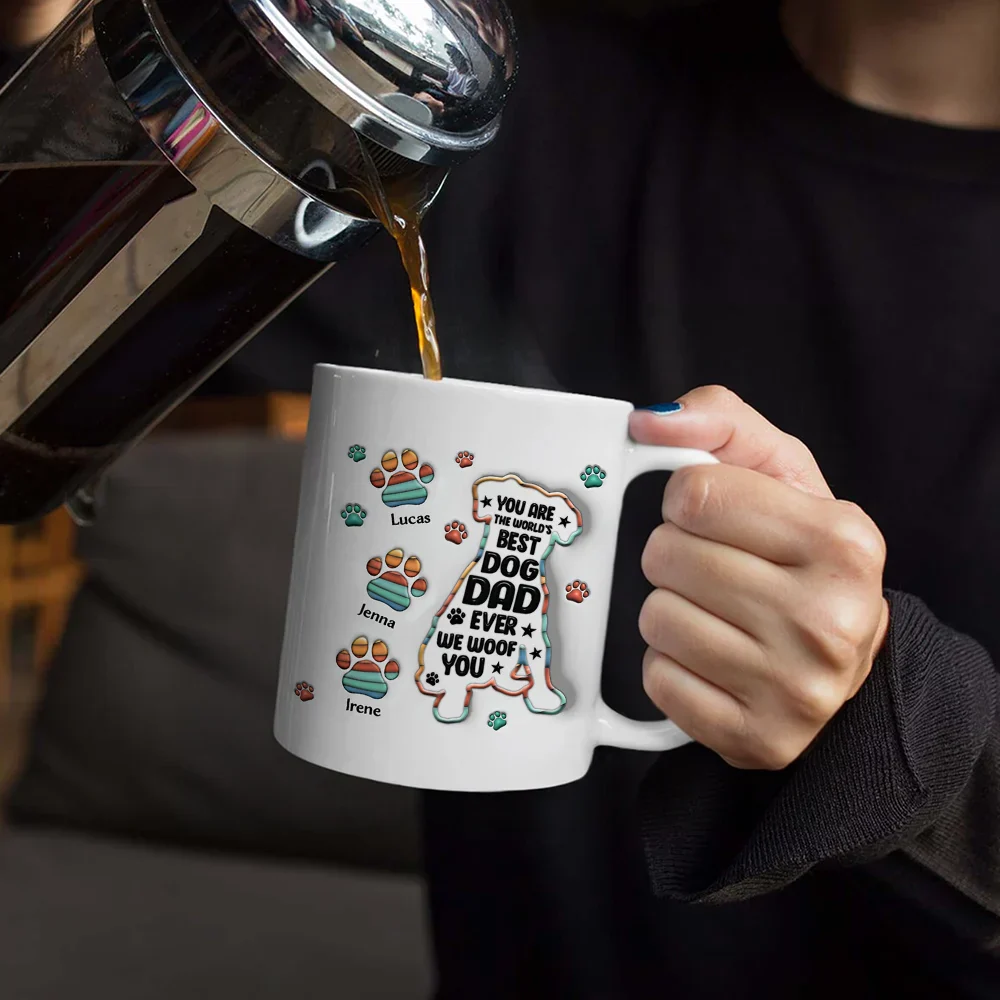 Happy Father's Day To A Pawsome Dad - 3D Inflated Effect Printed Mug, Personalized White Edge-to-Edge Mug - Image 4