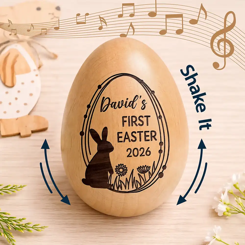 Happy First Easter - Personalized Musical Wooden Easter Egg Shaker - Image 2