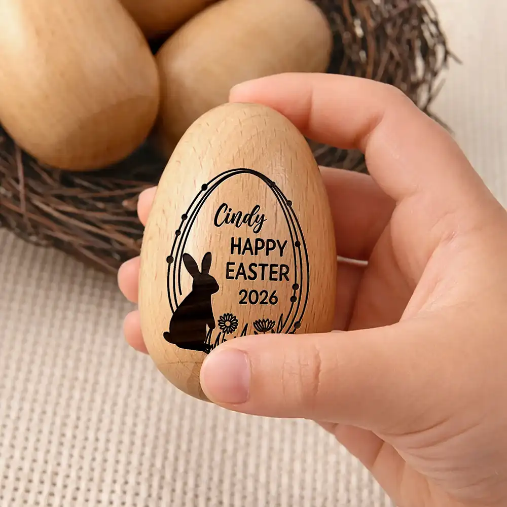 Happy First Easter - Personalized Musical Wooden Easter Egg Shaker - Image 4