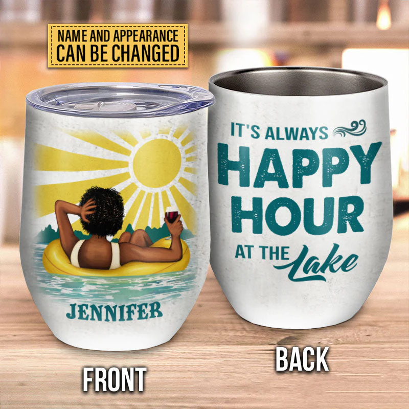 Happy Hour At The Lake Custom Wine Tumbler, Gift For Best Friends - Image 4