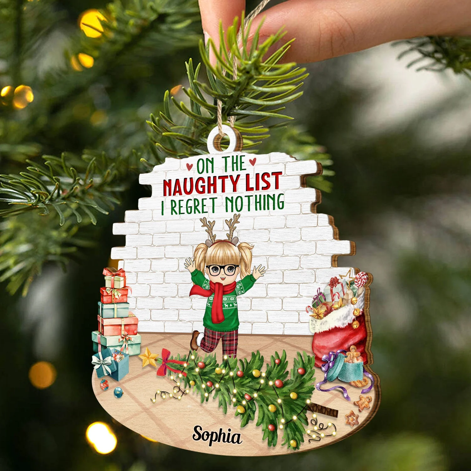 Happy Kids Pets On The Naughty List We Regret Nothing - Christmas Gift For Family, Grandparents - Personalized Custom Shaped Wooden Ornament - Image 2