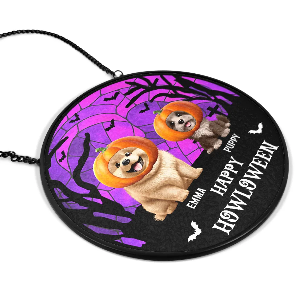 Happy Meowloween Halloween Pets - Personalized Stained Glass Window Hanging Suncatcher - Image 2