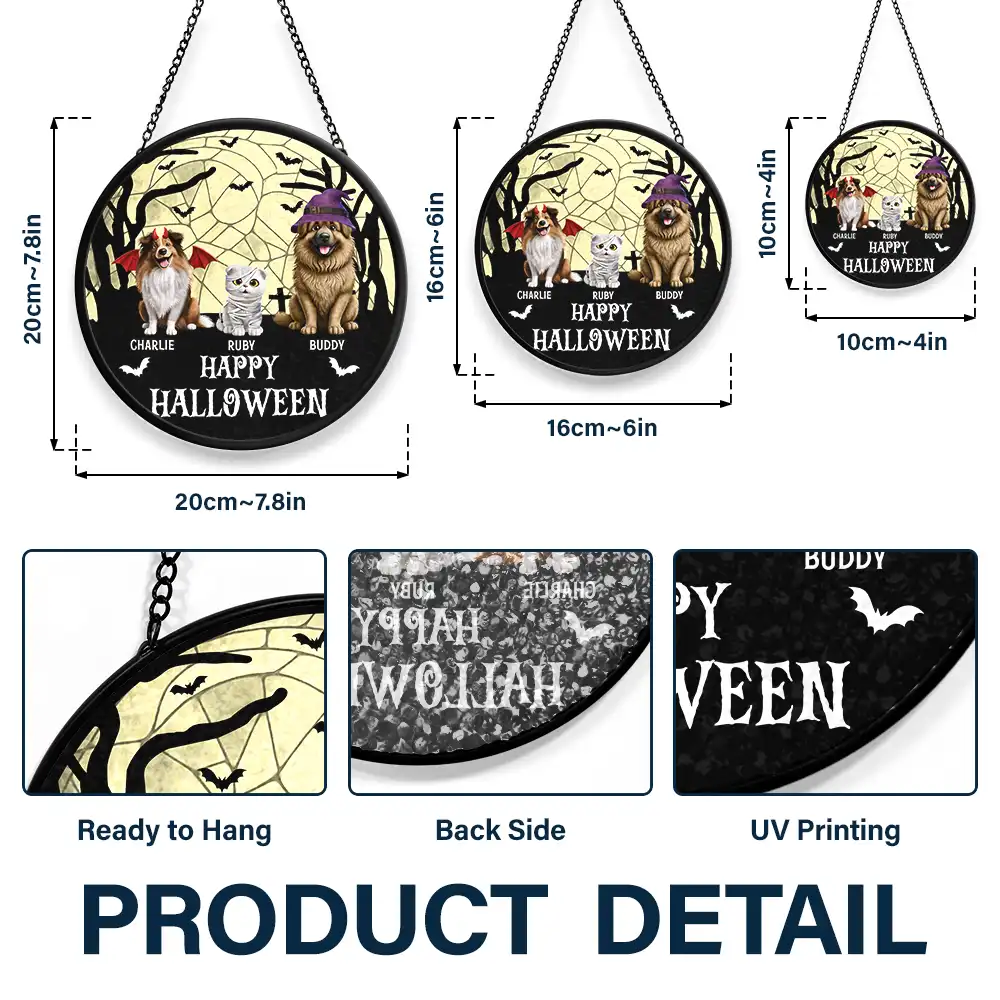 Happy Meowloween Halloween Pets - Personalized Stained Glass Window Hanging Suncatcher - Image 3