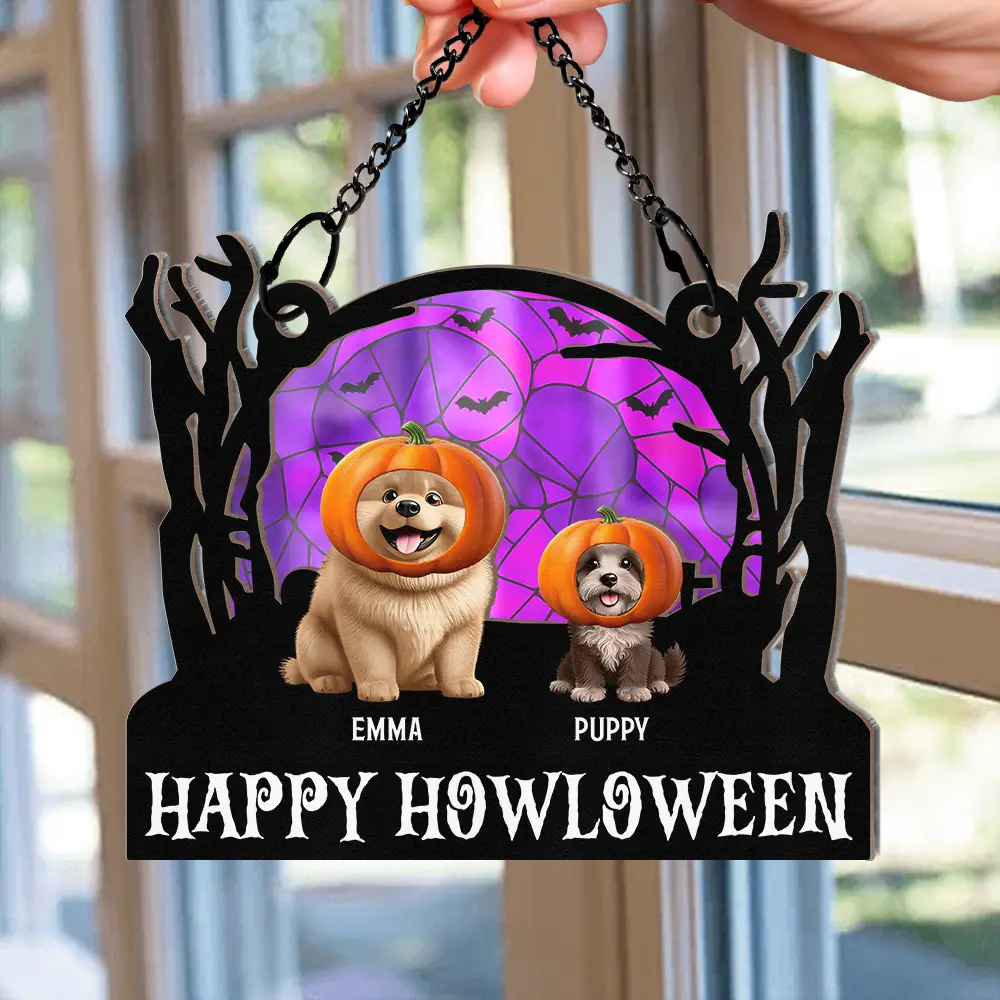 Happy Meowloween Halloween Pets - Personalized Window Hanging Suncatcher Ornament - Image 2