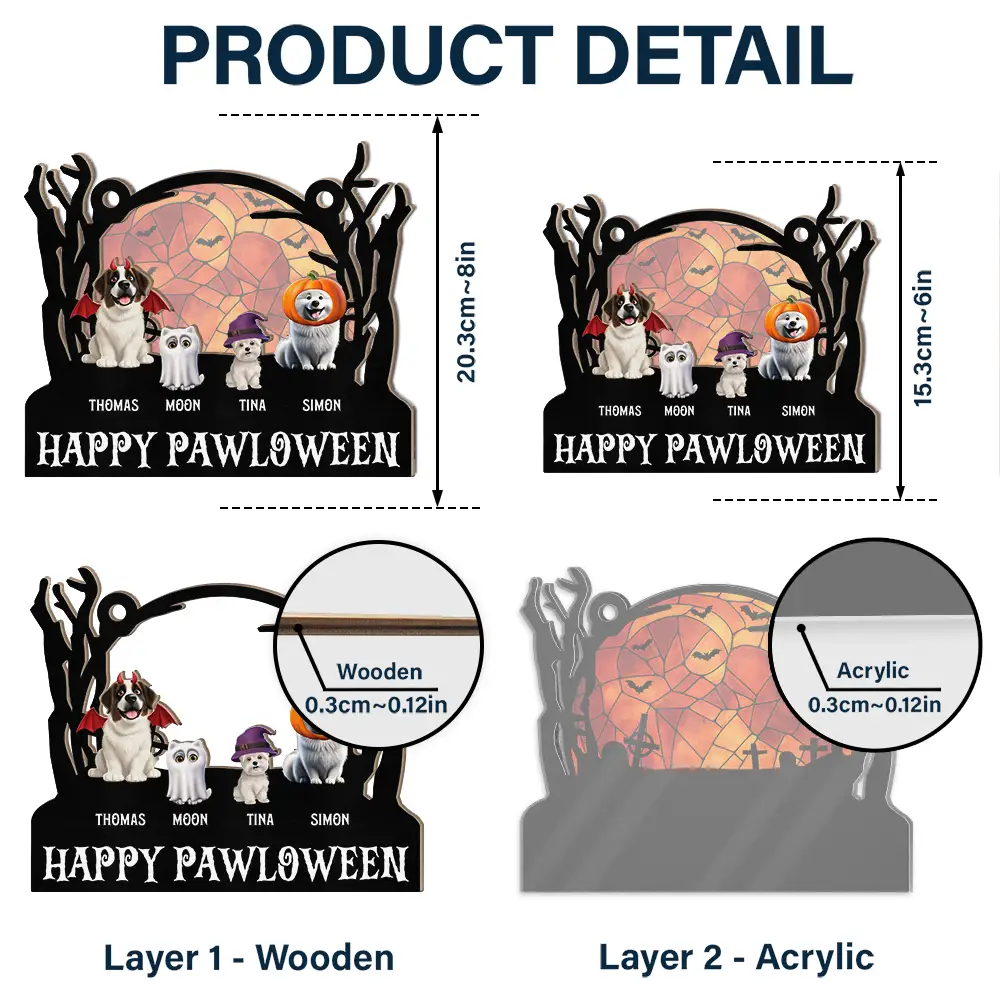 Happy Meowloween Halloween Pets - Personalized Window Hanging Suncatcher Ornament - Image 5