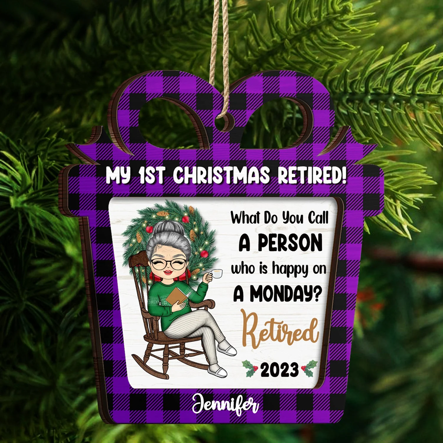 Happy On A Monday - Christmas Retirement Gift - Personalized 2-Layered Wooden Ornament - Image 4