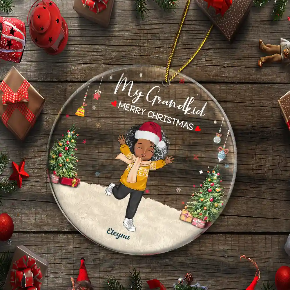 Happy Our Grandkids - Christmas Gift For Grandparents, Parents, Family - Personalized Circle Acrylic Ornament - Image 5