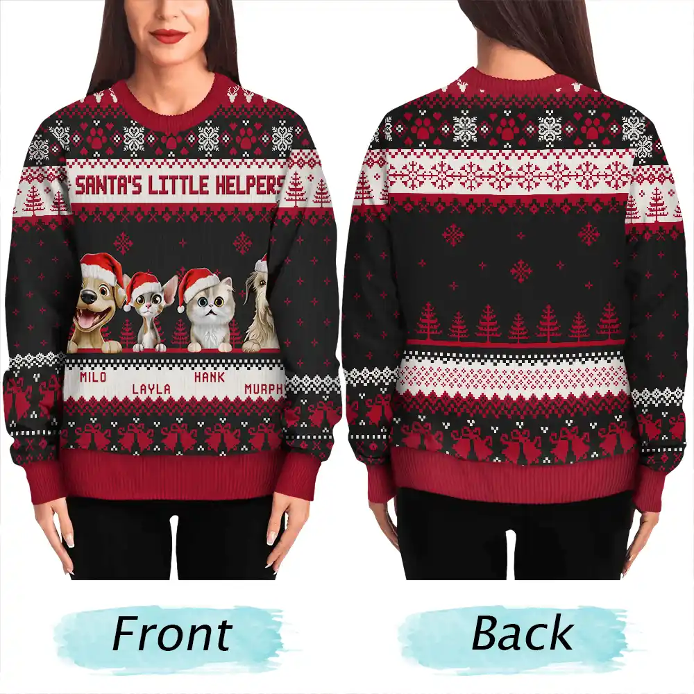 Happy Pawlidays 3D Effect Cat Dog - Personalized Unisex Ugly Sweater - Image 5