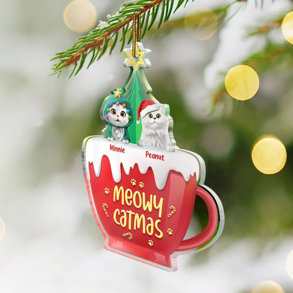 Happy Pawlidays 3D Effect Dog Cat Christmas - Personalized Custom Shaped Acrylic Ornament - Image 2