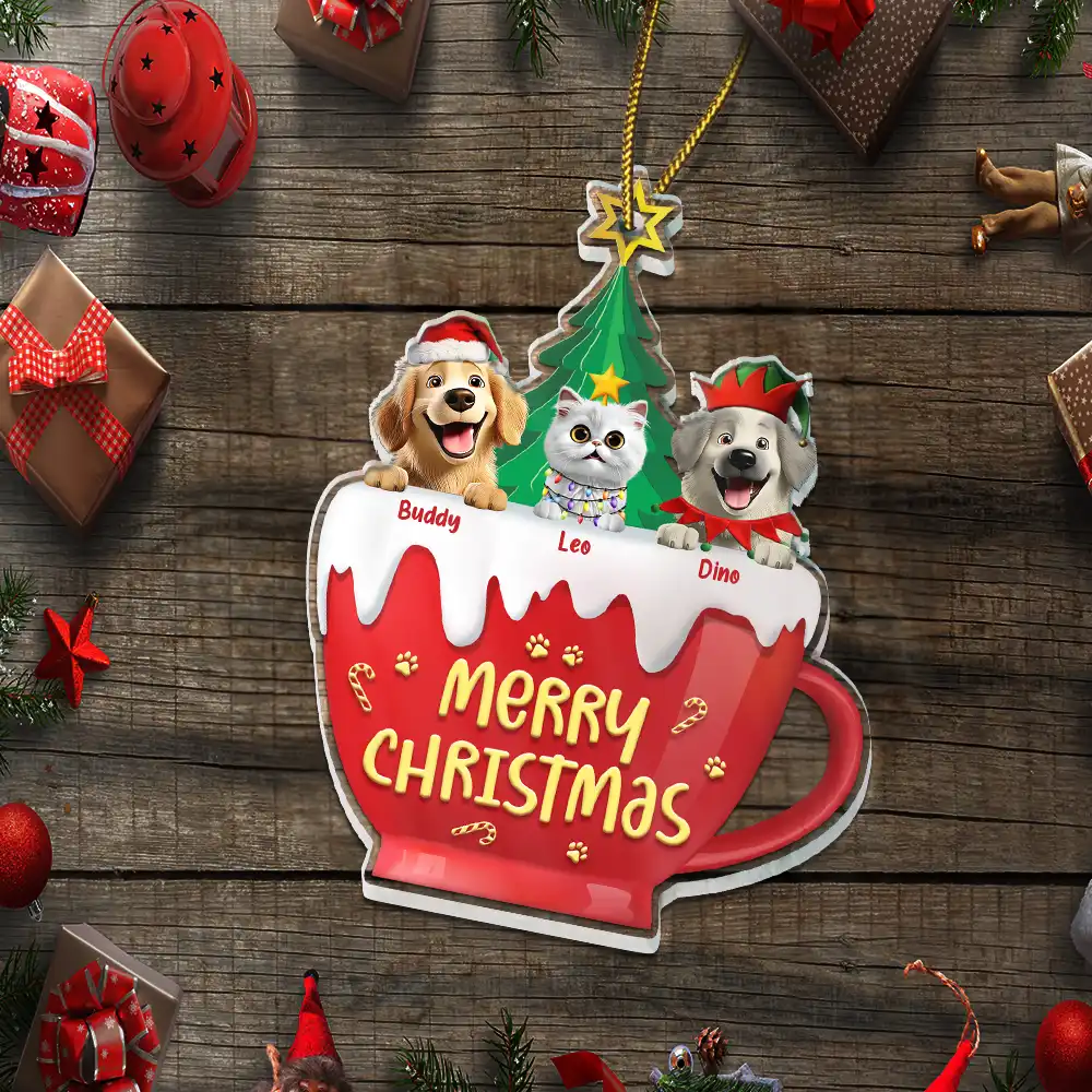 Happy Pawlidays 3D Effect Dog Cat Christmas - Personalized Custom Shaped Acrylic Ornament - Image 5