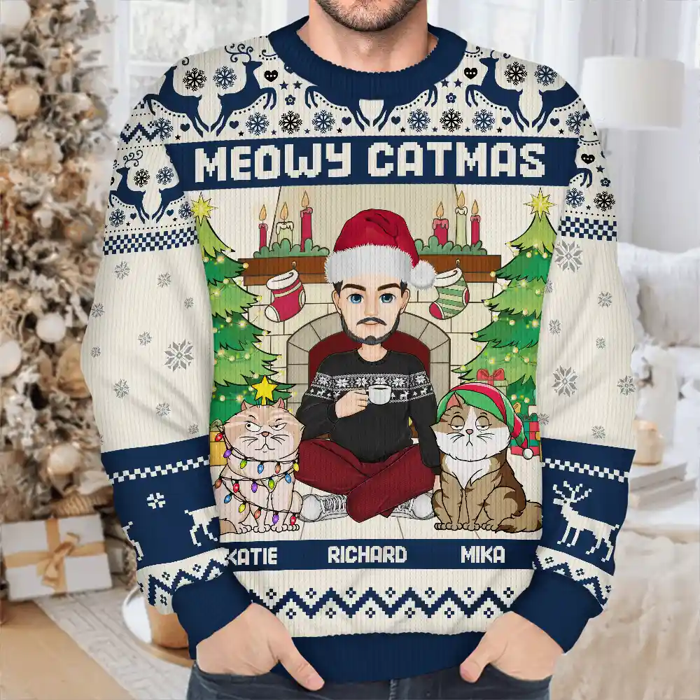 Happy Pawlidays Christmas Dogs Cats - Personalized Unisex Ugly Sweater - Image 4