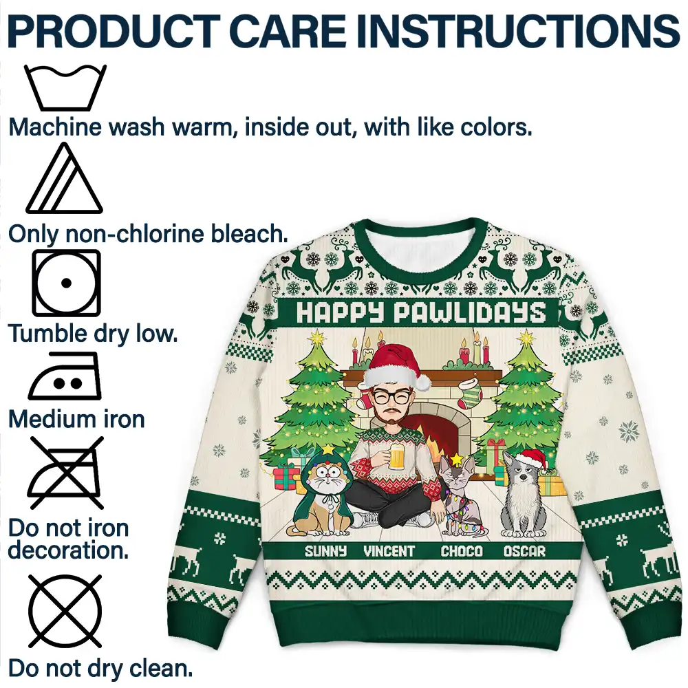 Happy Pawlidays Christmas Dogs Cats - Personalized Unisex Ugly Sweater - Image 7