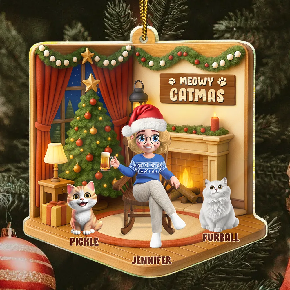 Happy Pawlidays Christmas House Model - Personalized Custom Shaped Acrylic Ornament - Image 2