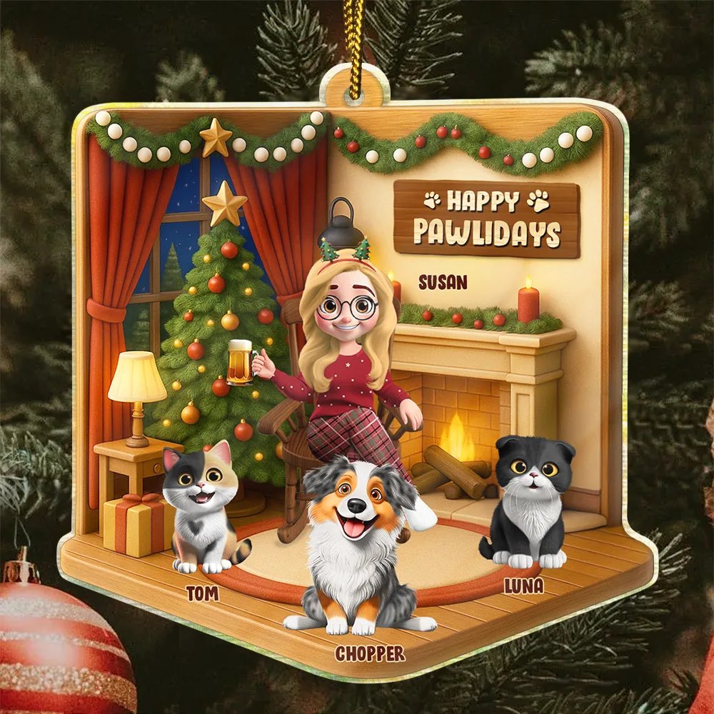Happy Pawlidays Christmas House Model - Personalized Custom Shaped Acrylic Ornament - Image 3