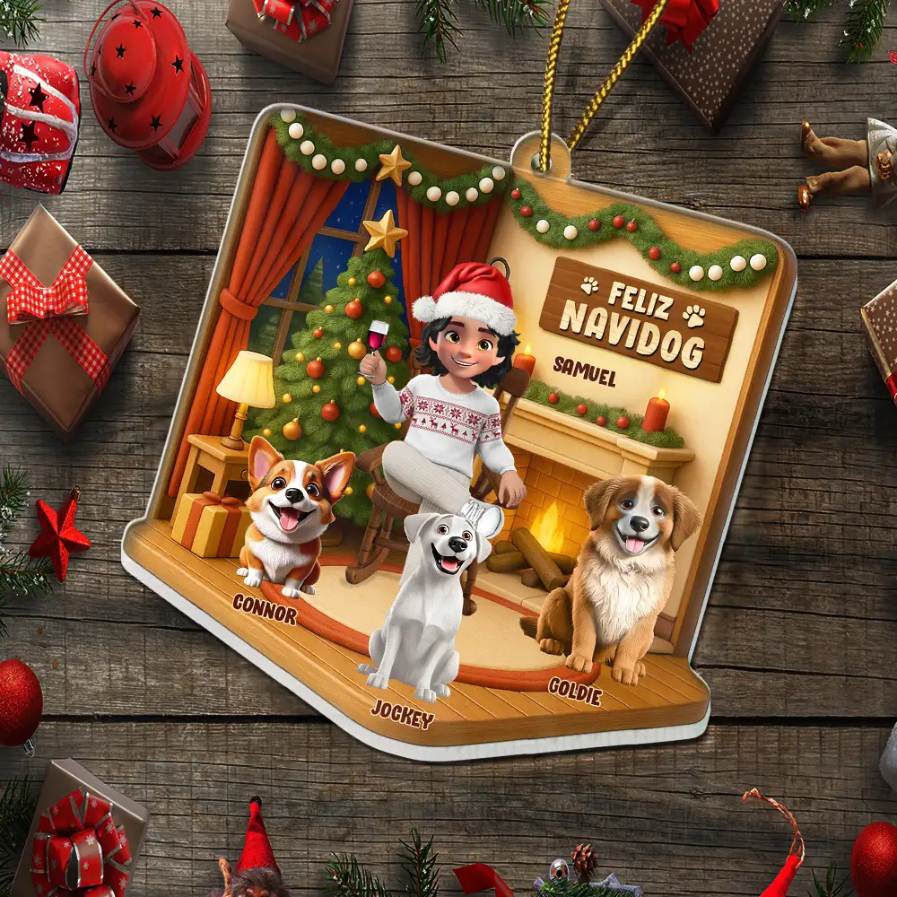 Happy Pawlidays Christmas House Model - Personalized Custom Shaped Acrylic Ornament - Image 7