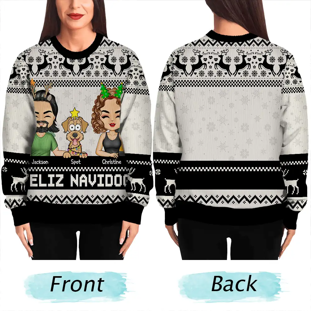 Happy Pawlidays Dog And Cat Couple Chibi - Personalized Unisex Ugly Sweater - Image 5