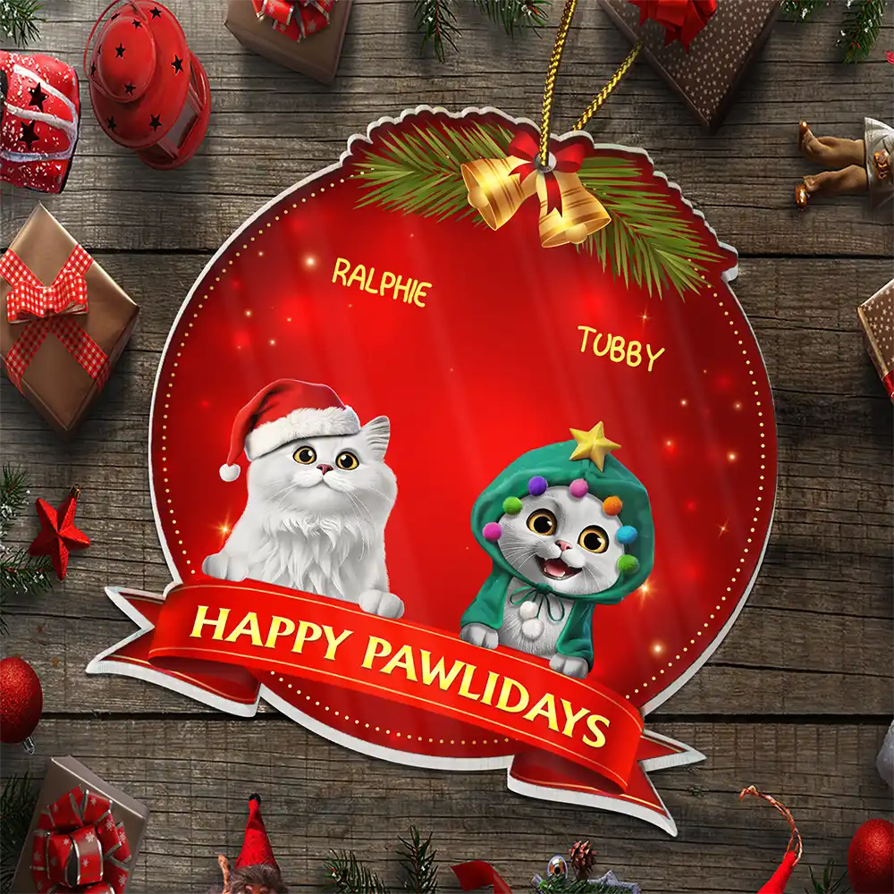 Happy Pawlidays Dog Cat 3D Effect - Personalized Custom Shaped Acrylic Ornament - Image 5
