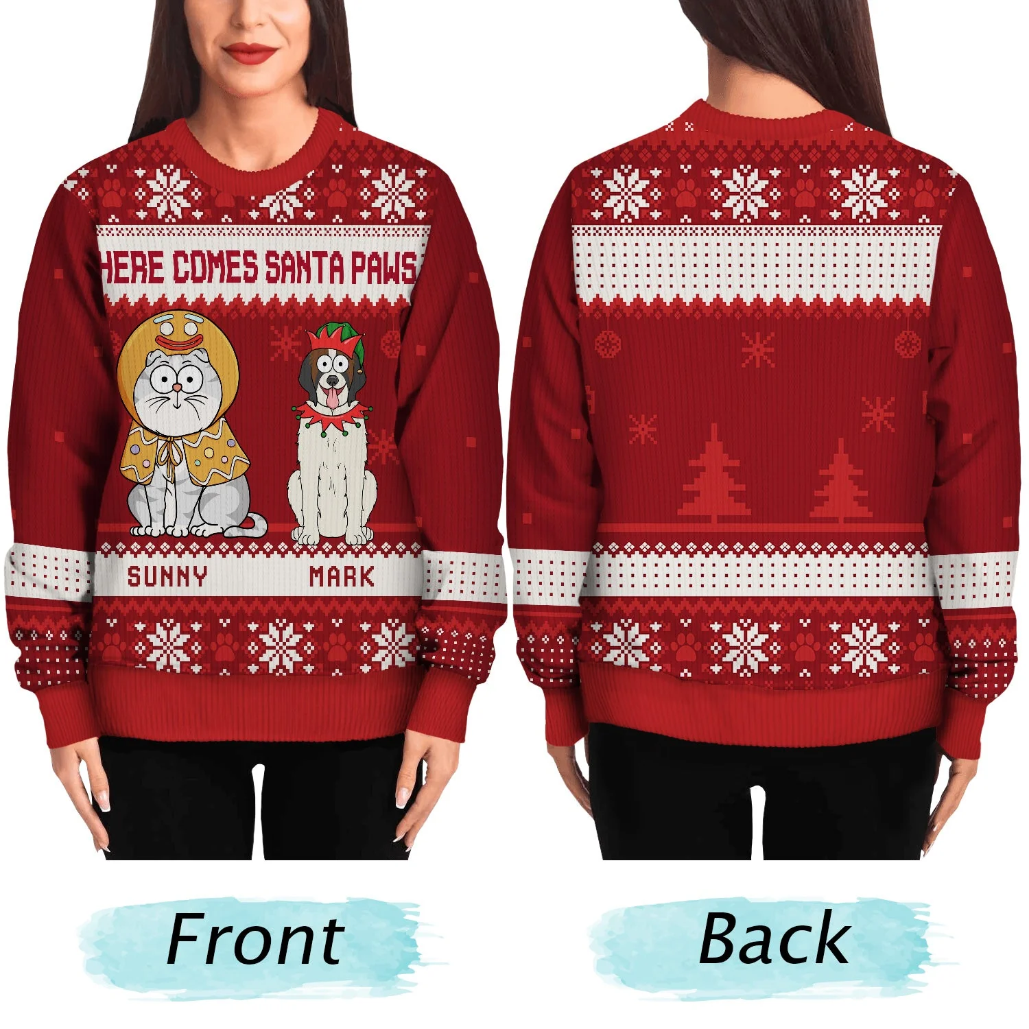 Happy Pawlidays Funny Cartoon Cats Dogs - Christmas Gift For Pet Lovers, Dog Lovers, Cat Lovers - Personalized Unisex Ugly Sweater - Image 5