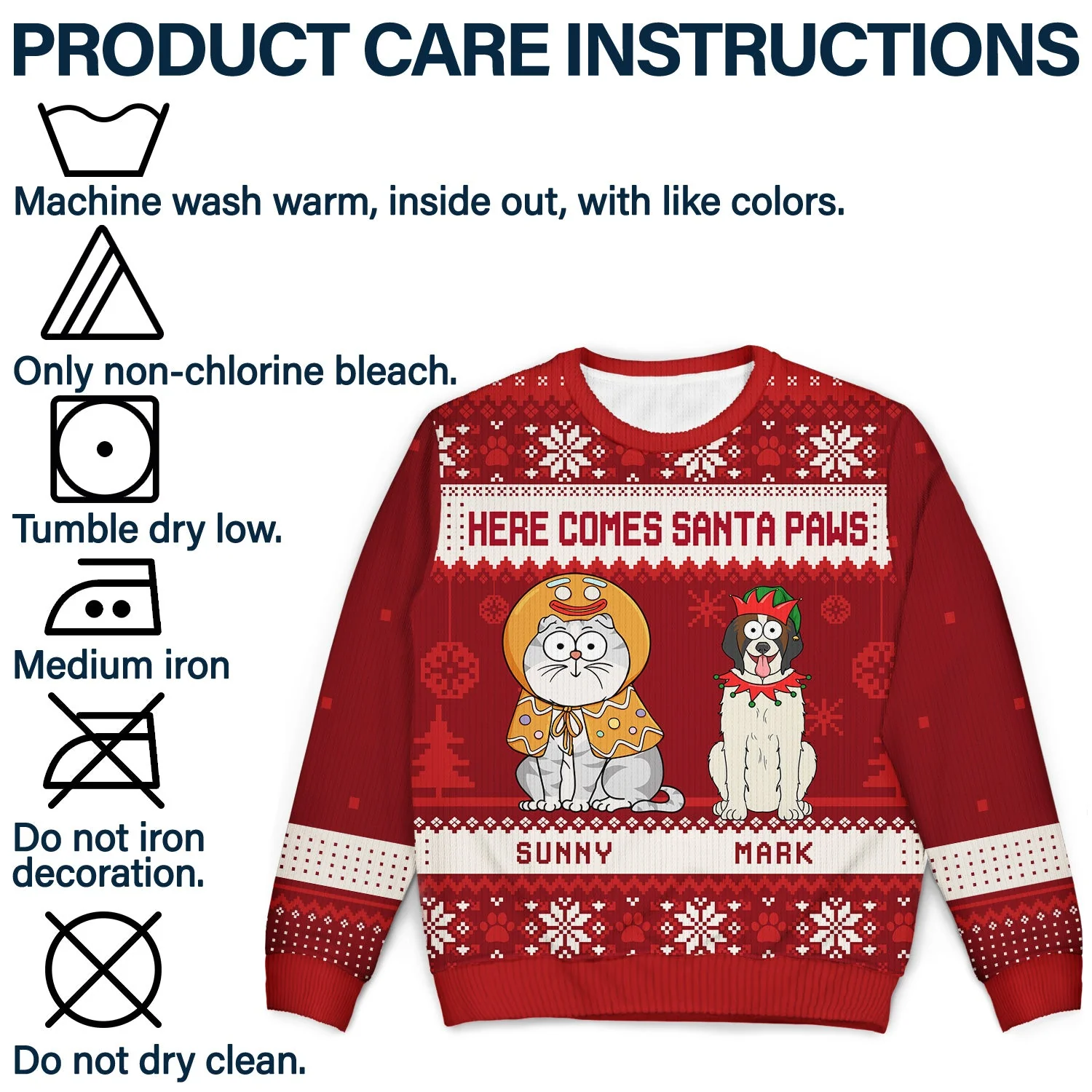 Happy Pawlidays Funny Cartoon Cats Dogs - Christmas Gift For Pet Lovers, Dog Lovers, Cat Lovers - Personalized Unisex Ugly Sweater - Image 7