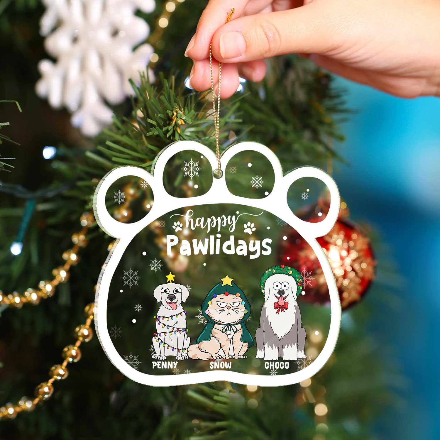 Happy Pawlidays Funny Cartoon Dogs Cats - Christmas Gift For Pet Lovers - Personalized Custom Shaped Acrylic Ornament - Image 4