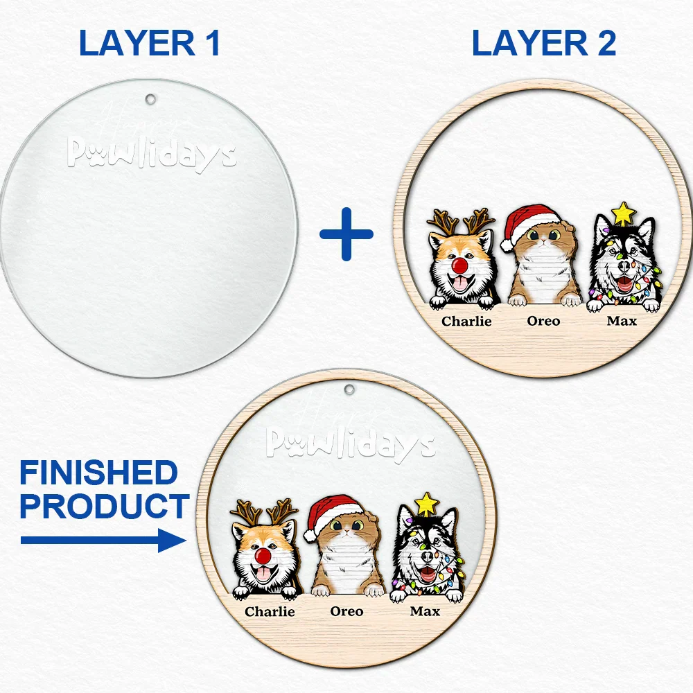 Happy Pawlidays - Personalized 2-Layered Mix Ornament - Image 6