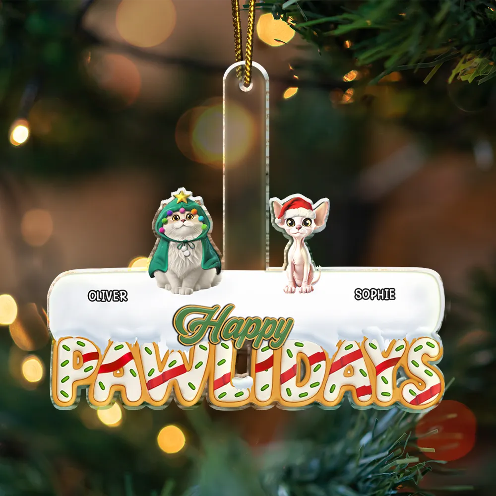 Happy Pawlidays - Personalized Custom Shaped Acrylic Ornament - Image 3