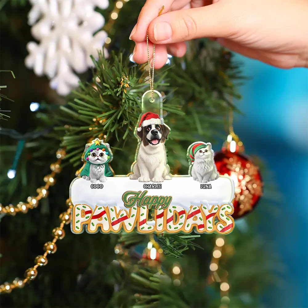 Happy Pawlidays - Personalized Custom Shaped Acrylic Ornament - Image 4