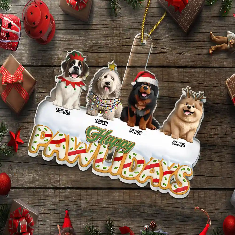 Happy Pawlidays - Personalized Custom Shaped Acrylic Ornament - Image 5
