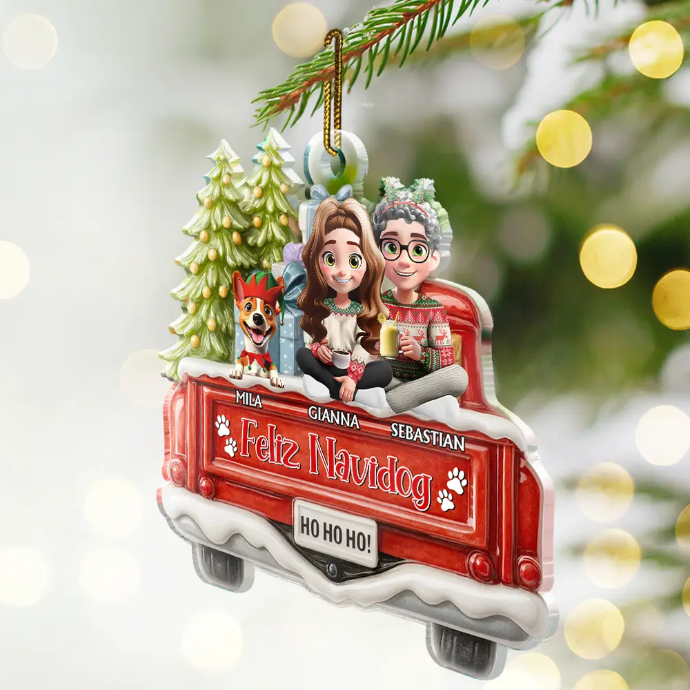 Happy Pawlidays Couple With Dogs Cats - Personalized Custom Shaped Acrylic Ornament - Image 2