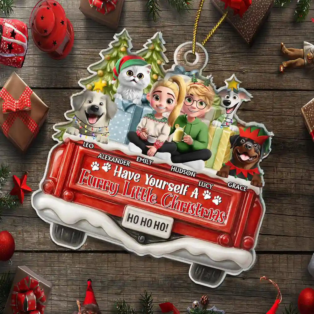 Happy Pawlidays Couple With Dogs Cats - Personalized Custom Shaped Acrylic Ornament - Image 5