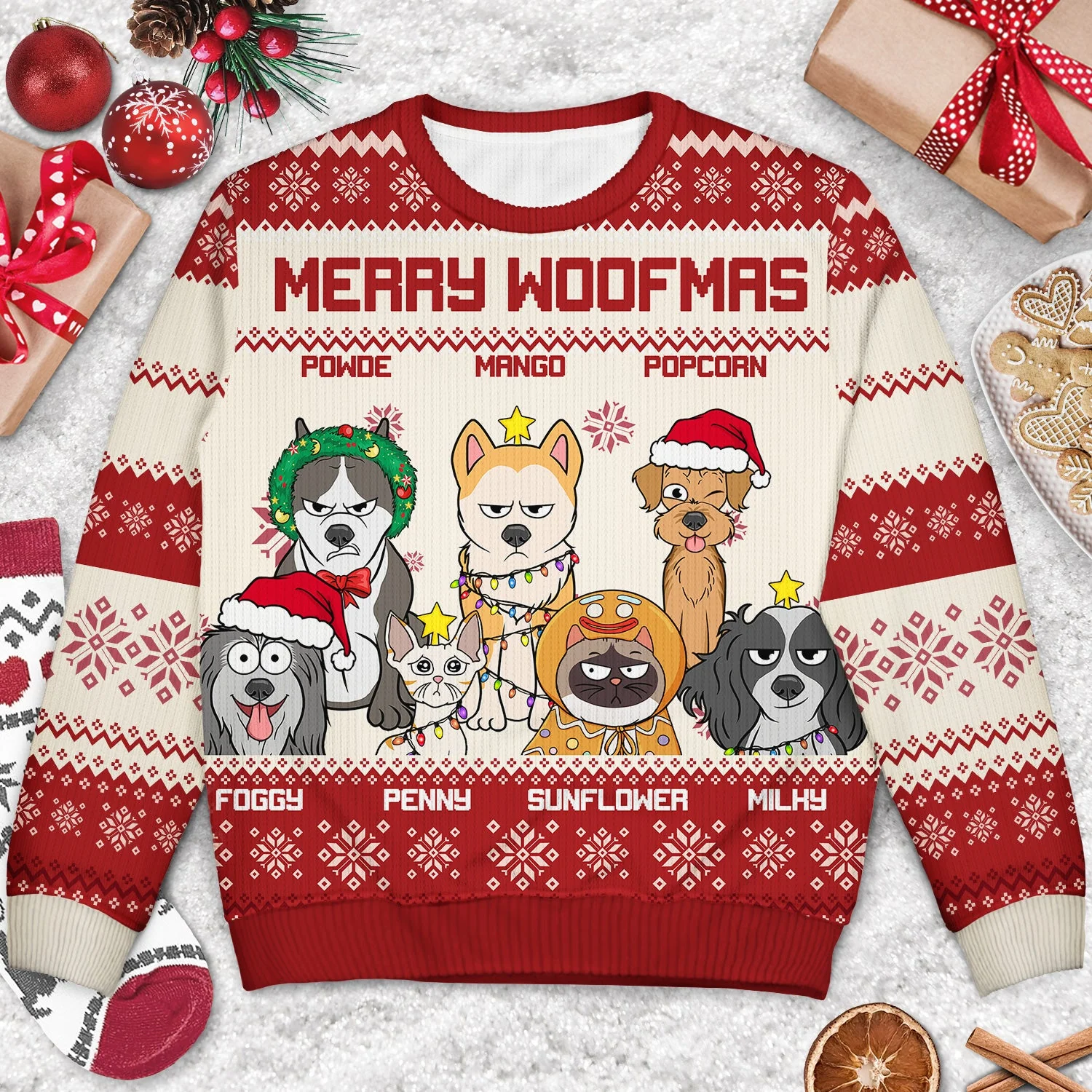 Happy Pawsliday - Funny, Christmas Gift For Dog Lovers, Cat Lovers - Personalized Unisex Ugly Sweater - Image 3