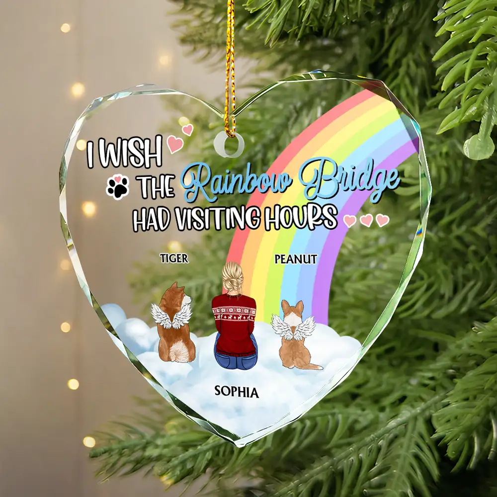 Has Visiting Hours Memorial Pet Christmas - Personalized Heart Shaped Glass Ornament - Image 2