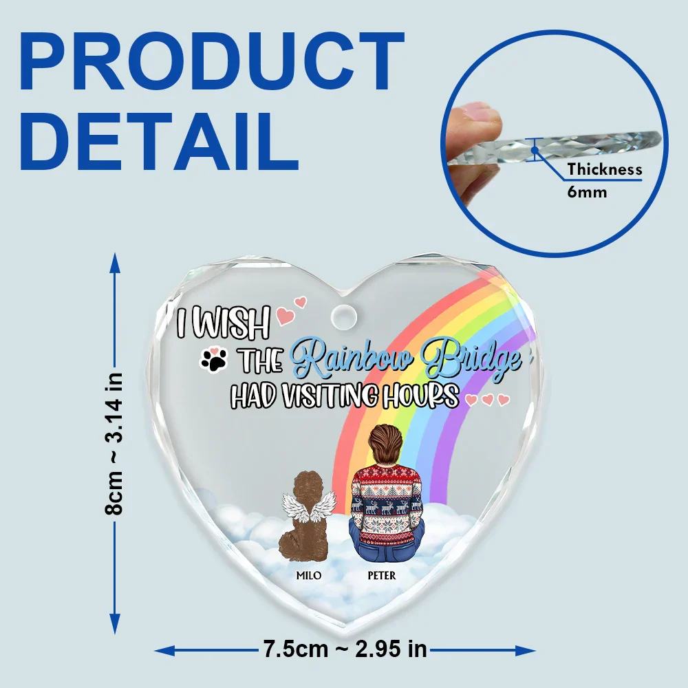 Has Visiting Hours Memorial Pet Christmas - Personalized Heart Shaped Glass Ornament - Image 5