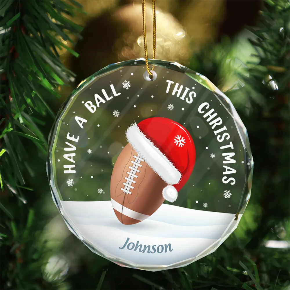 Have A Ball This Christmas Kids Sport Ball - Personalized Circle Glass Ornament - Image 3
